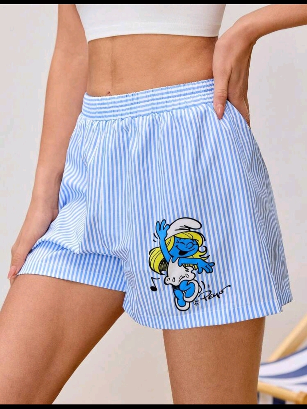 Blue Striped Smurfette Graphic Women's Shorts
